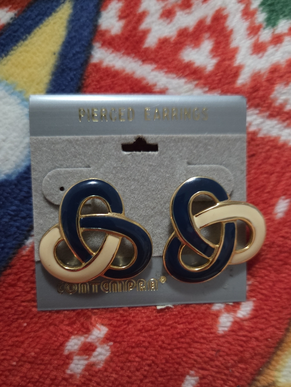 Navy and Cream Knot Earrings